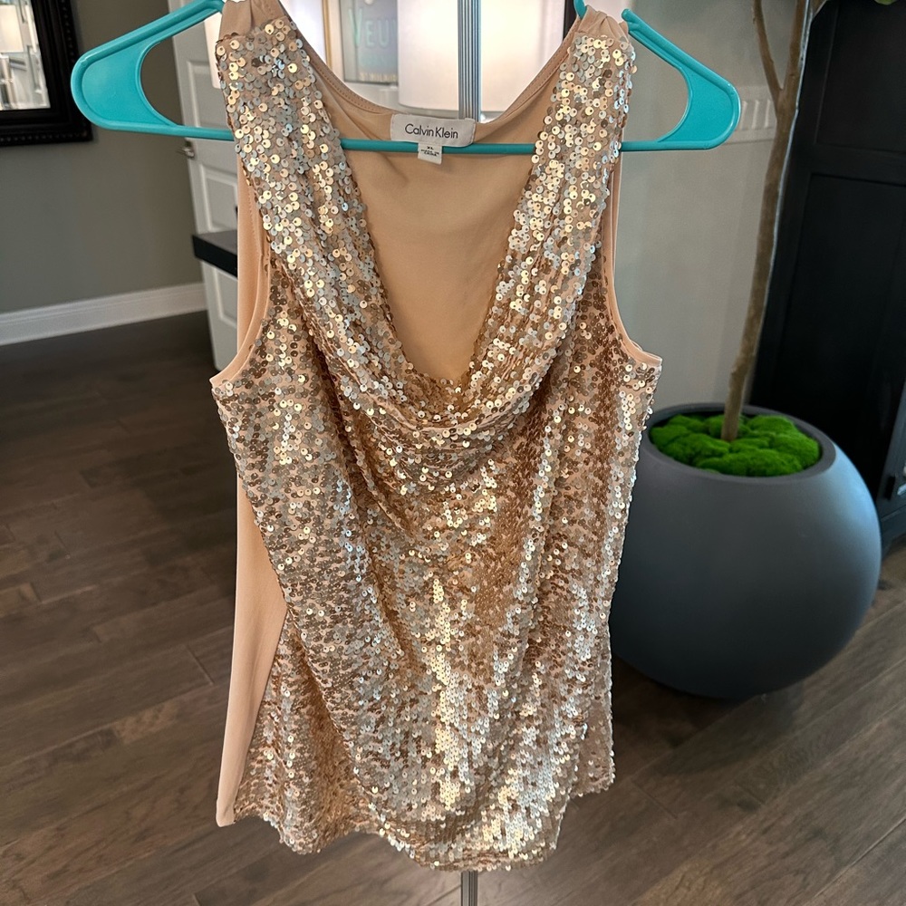 Calvin Klein Cowl-Neck Sequin Sleeveless Top